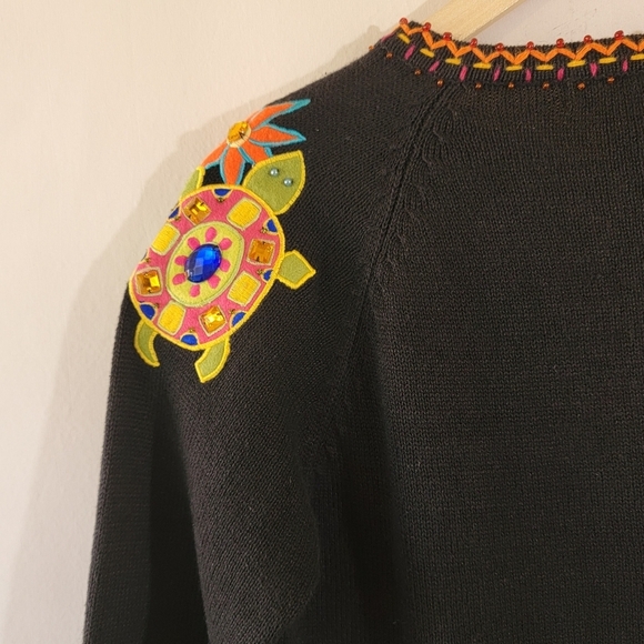 VTG 90's ARRIVISTE 3-D Knit Mix Media Full-Zip Sweater S Floral Birds Horse Cat - Picture 9 of 12